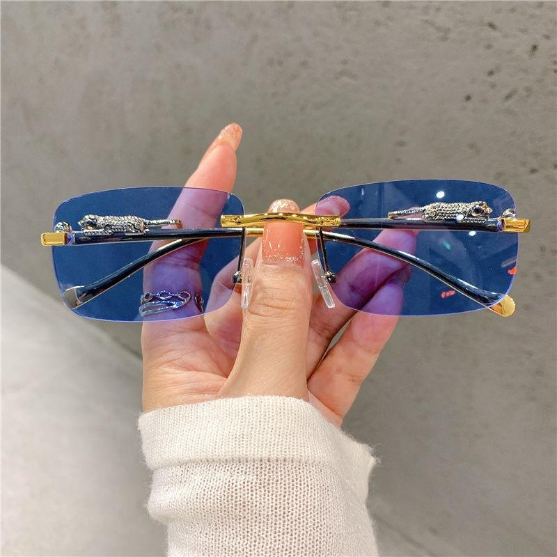 Square Frameless Sunglasses for Men and Women Outdoor Driving UV Protection Lightweight Trendy Rimless Sun Glasses