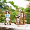 2pcs Skeleton Couple Statue,Resin Skeleton Figurines Sitting On Chair,Resin Skeleton Decoration For Table Centerpeice Decor