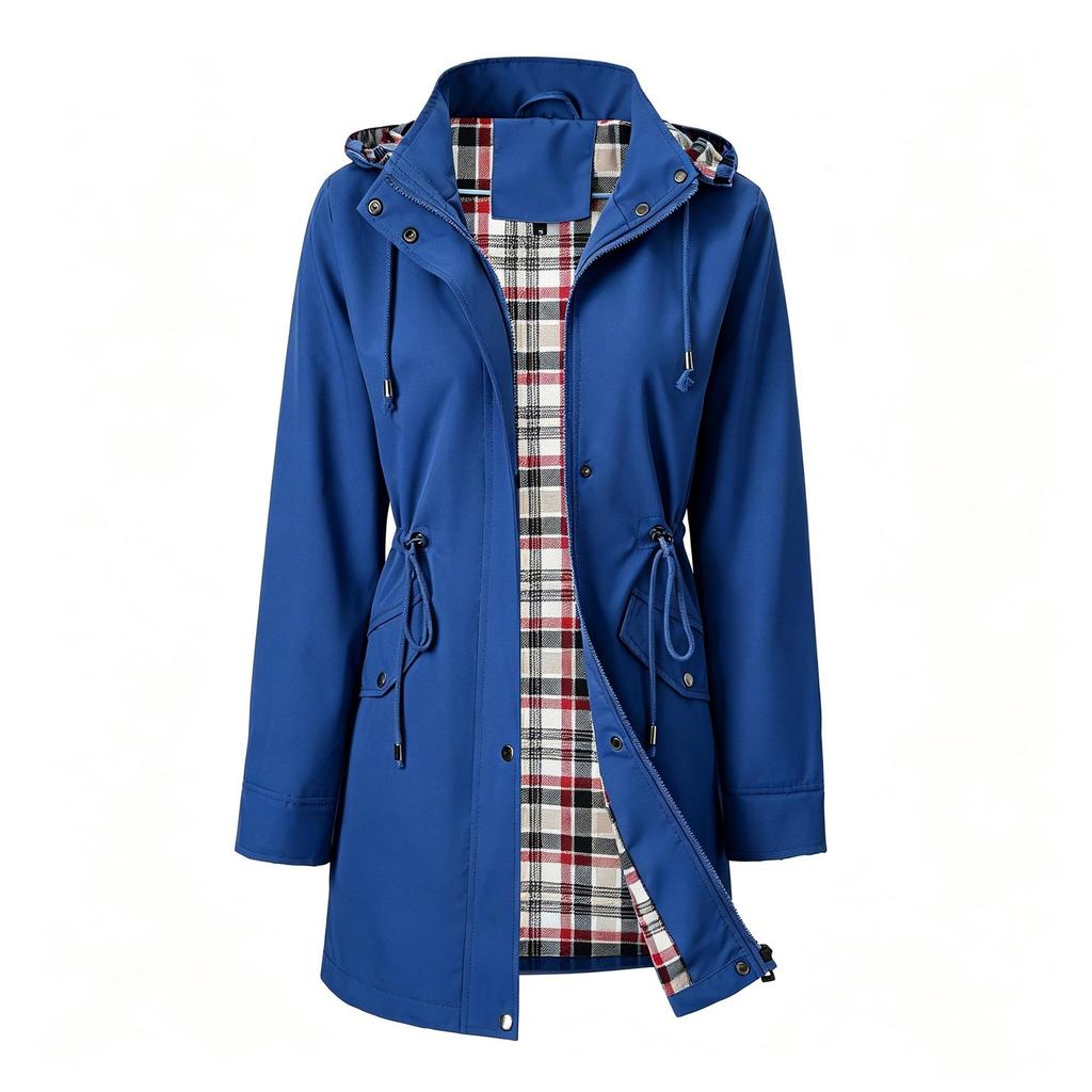 New Women's Water-Repellent Trench Coat with Plaid Lining - High-Quality Jacket