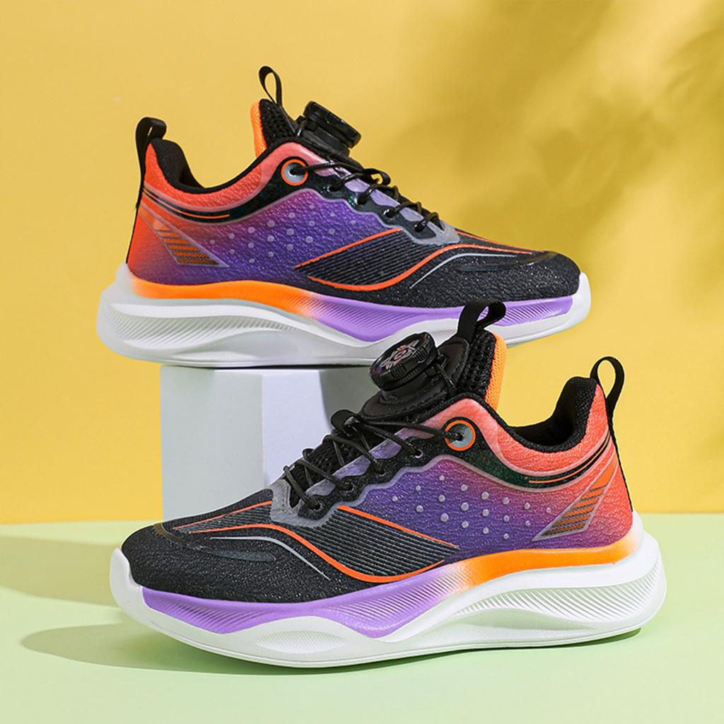 Boys Sports Shoes Lightweight Breathable Mesh Anti-Slip Rotating Buckle Student Sneakers Girls Trendy Casual Running Shoes