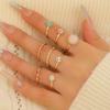 Gold Cabochon Gemstone Ring Set for Women – European American Fashion Luxury Stackable 8-Piece Collection