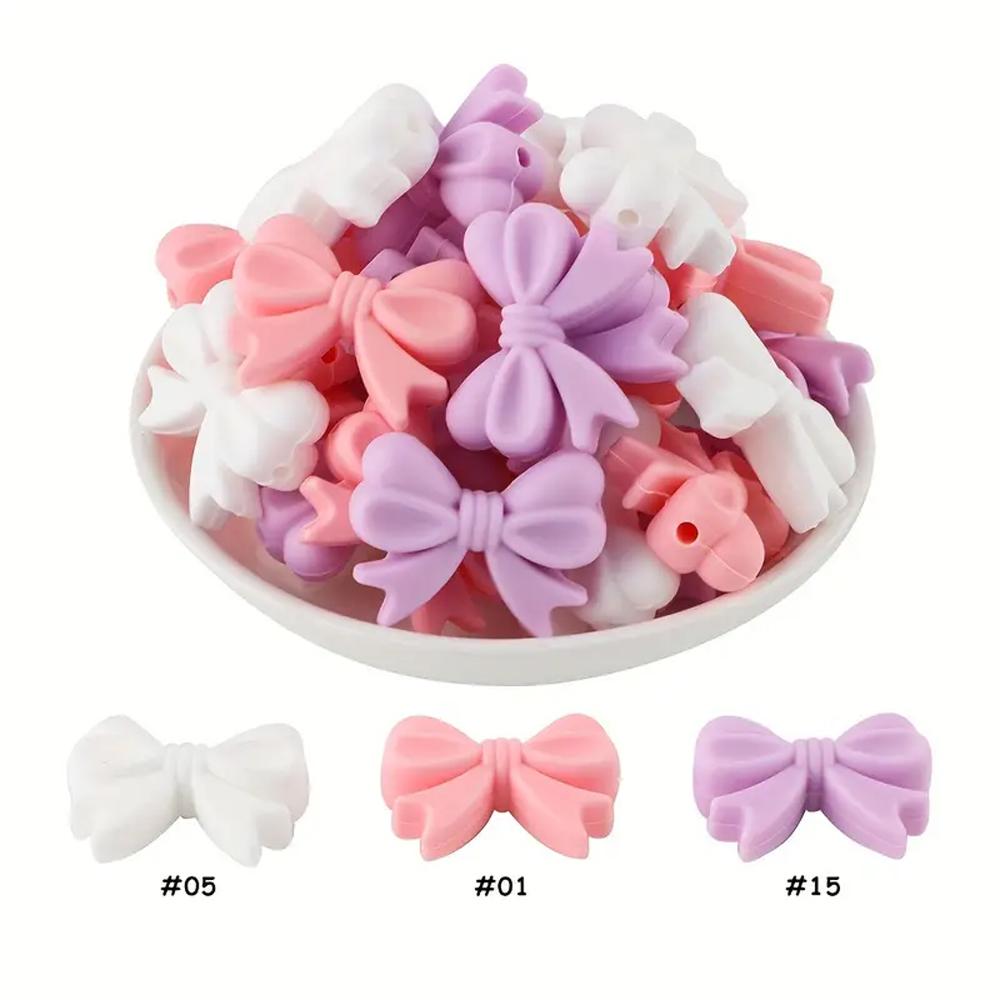 10/38/45PCS Bow Silicone Bead Set, 12mm/15mm, suitable for DIY handmade making, keychains, jewelry, bracelets, necklaces, etc