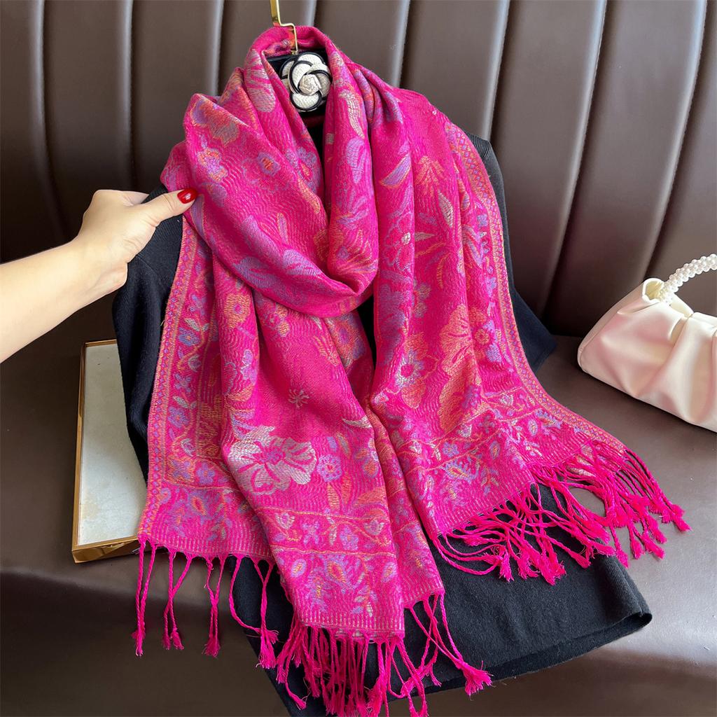 Winter Thick Warm Jacquard Scarf Outdoor Women Travel Retro Paisley Cashmere Tassel Shawl Neck Wrap Pashmina Muslim Hijab