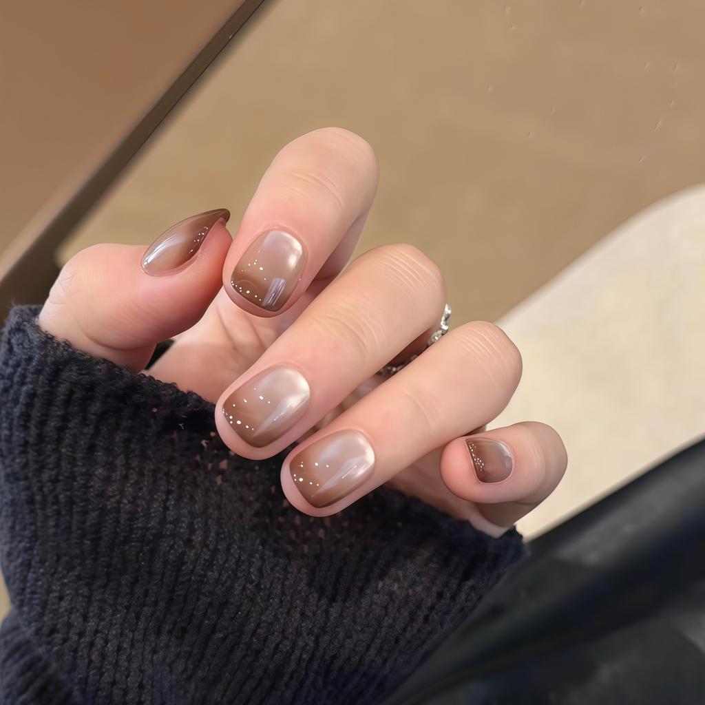 INS Simple Gradient Cat Eye Pure Handmade Wear-On Nail Whitening Fake Nail Patches, Pure Handmade Nail Patches