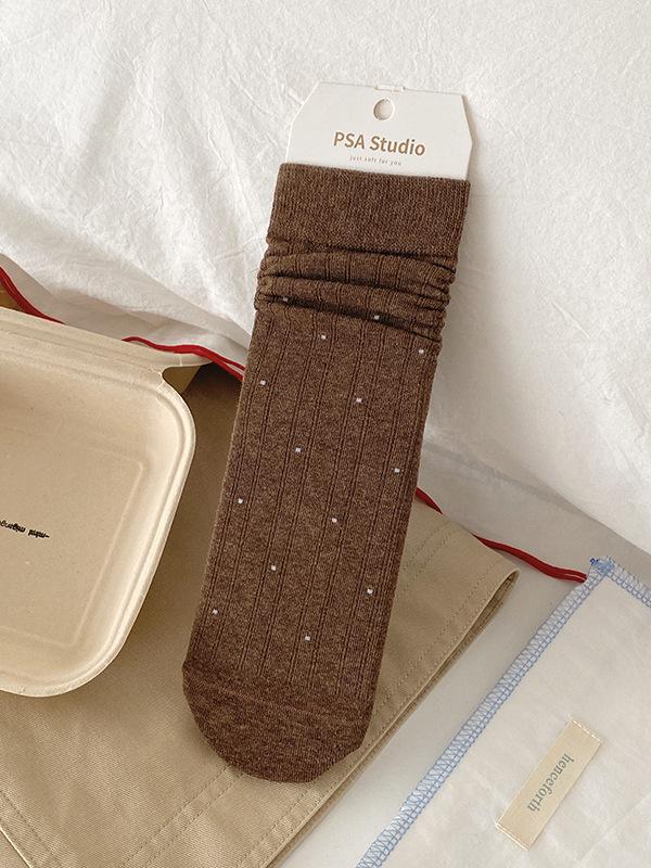 

Женские хлопковые носки в рубчик до середины икры в горошек - Осень/Зима, корейский стиль, бесшовные, удобные и универсальные. One Size