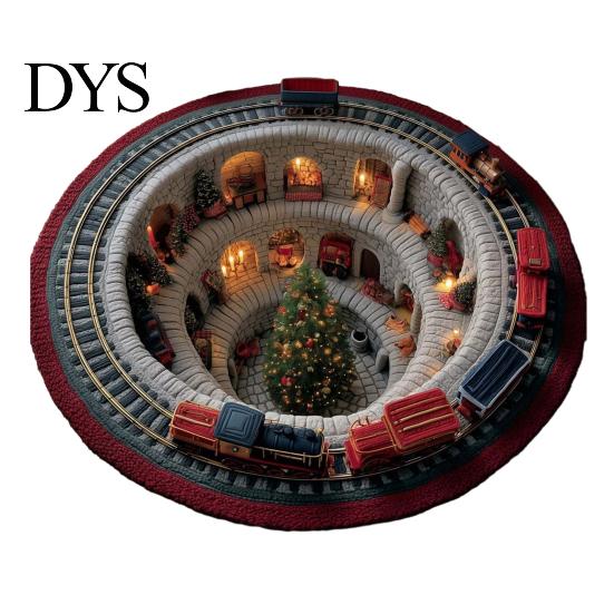 Tapis de zone de vacances Noël Tapis 3D, Tapis rond décoratif à illusion Tapis optique Tapis de sol, Festif pour la décoration intérieure de la maison Salon Doux Confortable