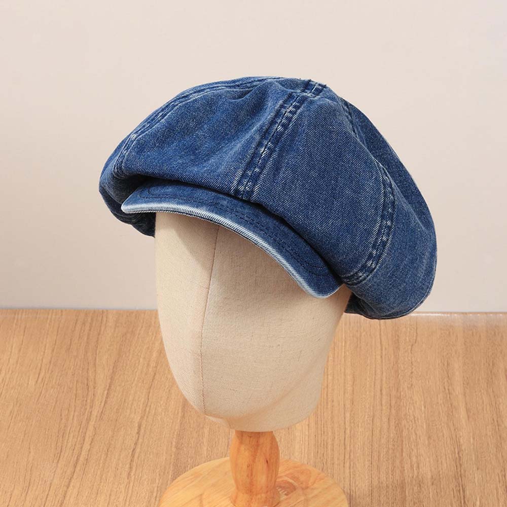 Denim Cotton Newsboy Hat Baker Boy Beret Flat Caps Womens Ladies Octagonal Hat