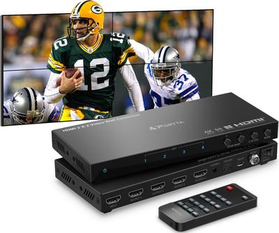 PORTTA HDMl Video Wall Controller 2x2 Procesor stěny s 11 Propojenými TV Obrazovkami na 1 Stěnu 4K, Video Režimy, RS232, 180° Rotace, Zvuk