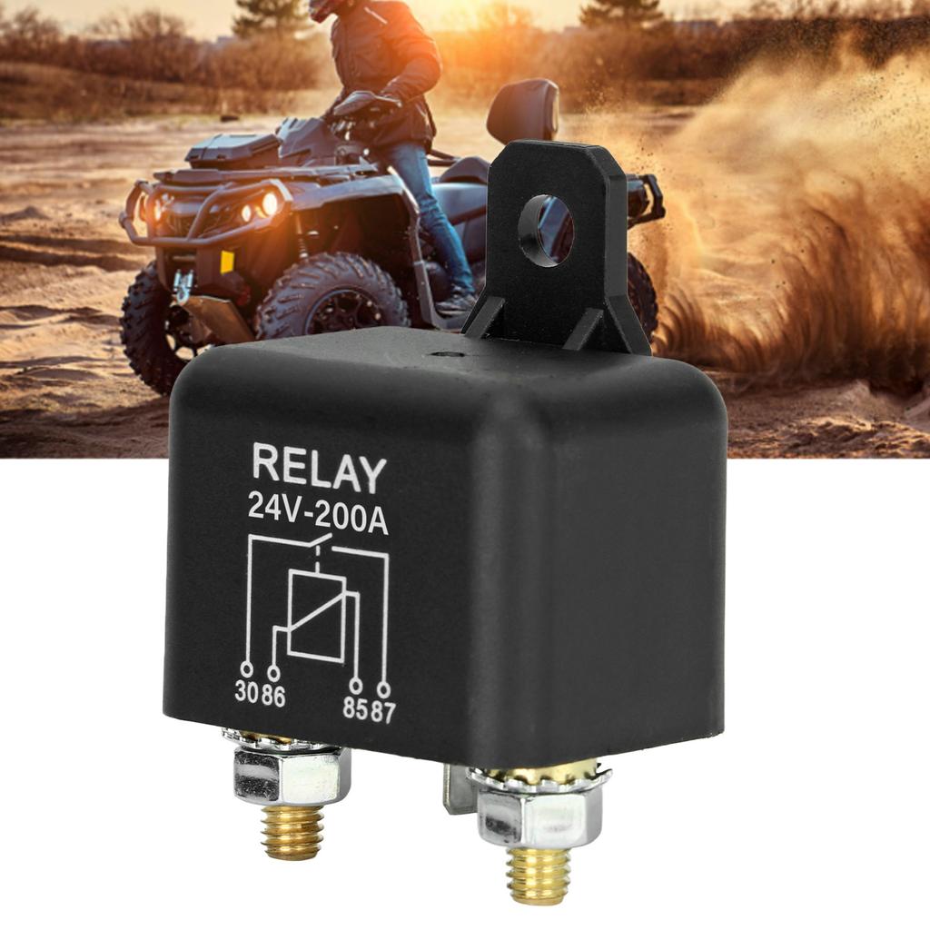 24V 200A Car Starter Relay, High Current Normally Open Brass Coils 4-Pin, for Split Charging, Vehicle Starter Stage for Automobiles, Vehicles