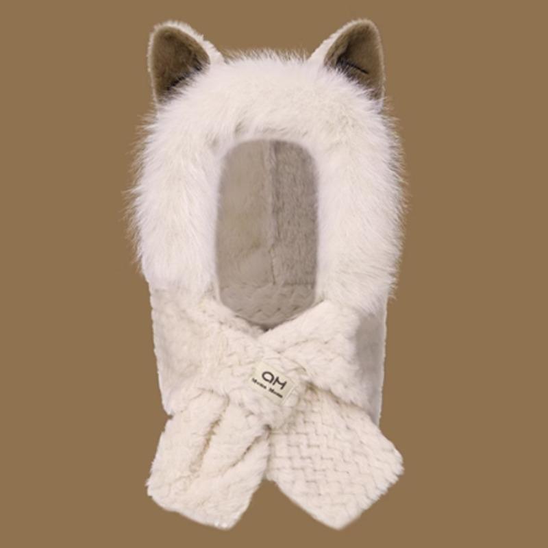 Fashion Hat Winter Women Bear Ear Scarf Hat Winter Warm Ear Protection Hat Cold-Proof Thickened Fur Caps Plush Hat Scarf Set