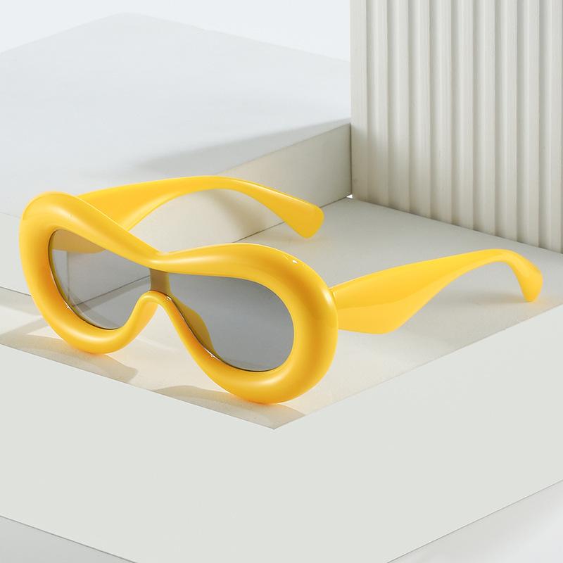 Y2K Sunglasses, Warm-Colored Wrapped Glasses, Integrated Large-Frame Sunglasses For Women