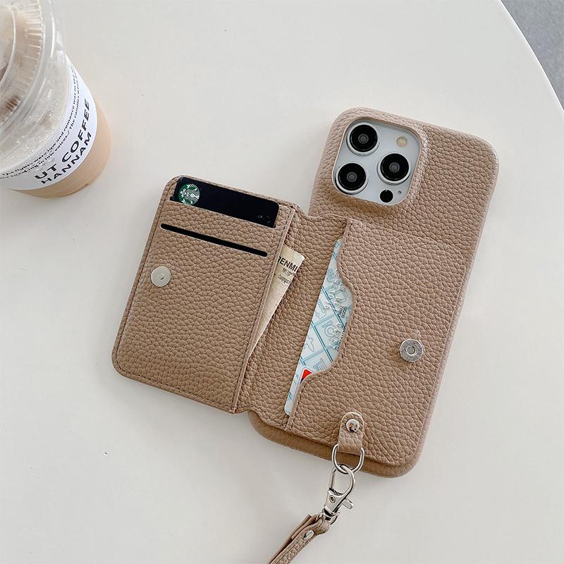 Wrist Strap Wallet Phone Case for iPhone 15 14 13 12 11 Pro Max Luxury Litchi Patterned Shockproof PU Leather Cover