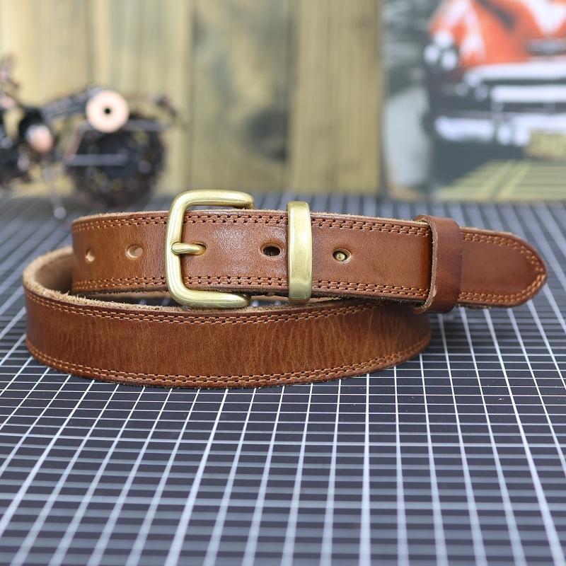 Women'S Soft First Layer Cowhide Copper Buckle Jeans Belt Leather Belt Retro Simple Fashion Brown 2024