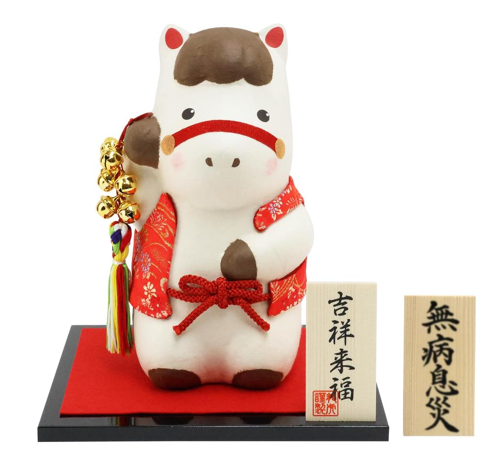Osaka Choseido Zodiac Horse New Includes a Free Original Wooden Tag Bell Horse Torn Washi Paper Ornament, Ornament, Year's Ornament, 22.5cm Tall,