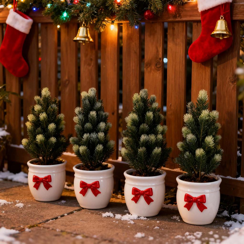 2pcs Artificial Pine Needle Christmas Trees - Indoor/Outdoor Greenery with Sturdy Black Pointed Base, Mini Holiday Decor