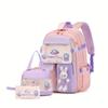 3-Piece Ultra-light Rabbit Backpack Set for Girls, Grades 1-6: Includes School Bag, Lunch Bag, and Pencil Case