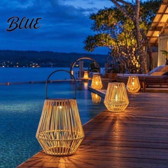 Decorative Solar Light Waterproof Eco-friendly Lantern Faux Outdoor Rattan Woven Light Rustic Lantern Powered Hanging for Garden Balcony Patio
