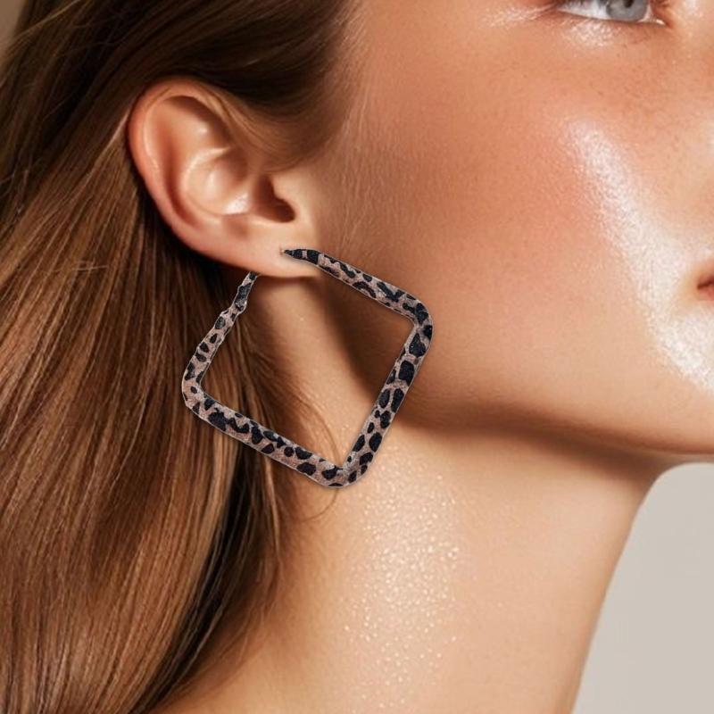 Lightweight Animal Pattern Geometric Dangle Earrings With Soft Flocking Finish Comfortable Wear Ear Accessories