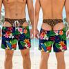 Tropical Plant Flowers Print Fake Buttocks Pattern Funny Men Swim Trunks Perfect Quirky Party Gifts Summer Fashion Beach Shorts