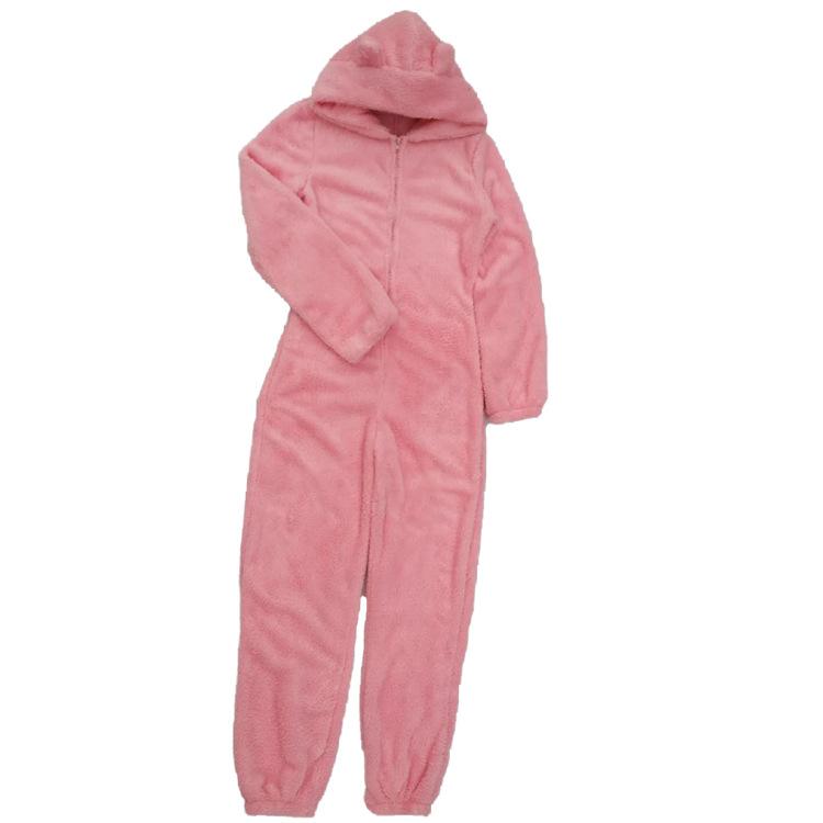 

Женская фланелевая пижама с милым медведем на осень и зиму, фланелевая теплая пижама на молнии, брюки с длинными рукавами, комбинезон, одежда для сна M темно-розовый