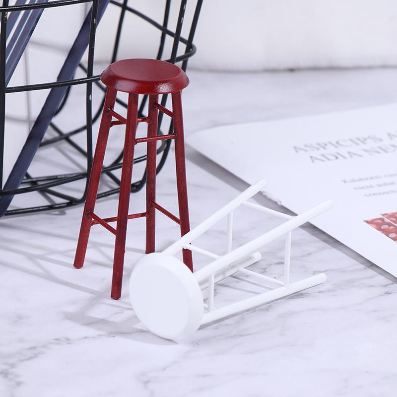 1:12 Dollhouse Miniature Wood High Footed Stool Bar Stool Model Accessories