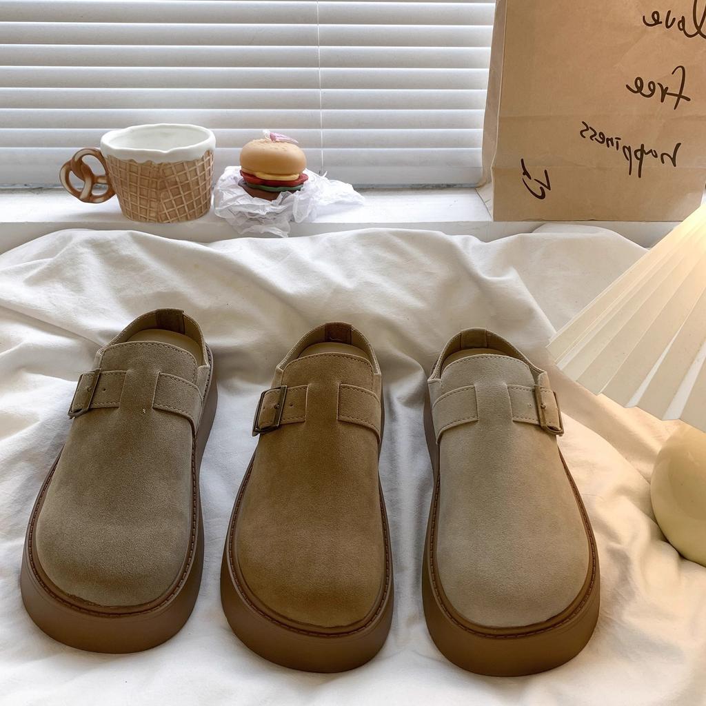 Leather thick-soled bag head slippers women's 2025 new height-increasing outer wear lazy one-pedal casual skirt Boken shoes