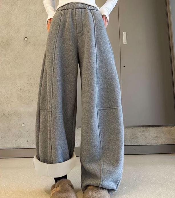 

Women s American Retro Fleece-Lined Wide-Leg Sweatpants, Winter 2025 - High Waist, Loose Fit XL (130-150 cm) светло-серый
