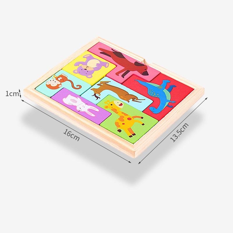 Printed Cute Animal 3D Wooden Puzzles Colorful Tangram Math Toys Pre-school Kids Intellectual Educational Children Toy