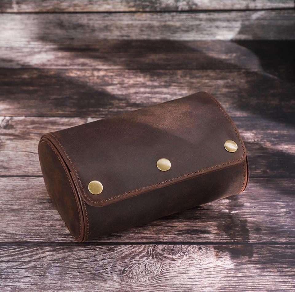 Retro Crazy Horse Leather Watch Box: Portable Travel Storage for Couples