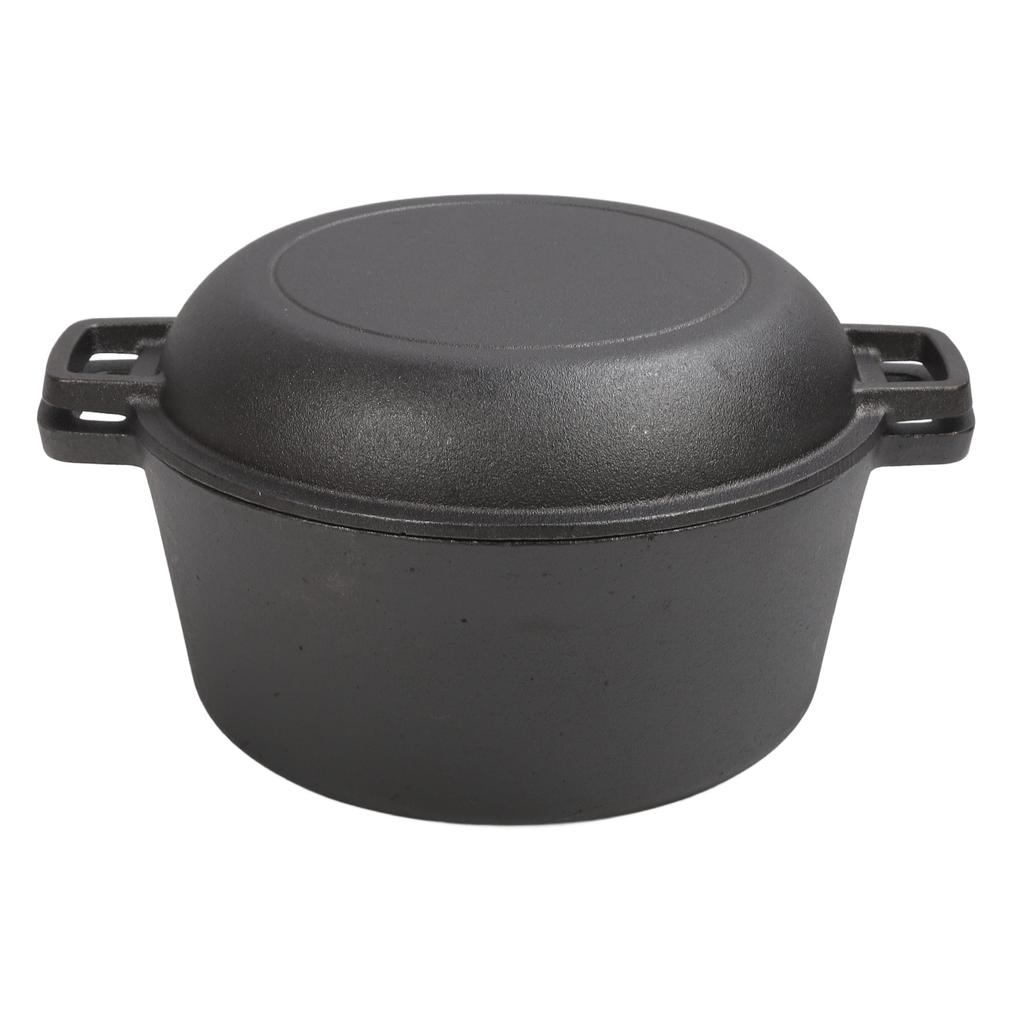 Oven Pot with Skillet Lid Cooking Pan 4.7L Cast Iron Dual Handles Cookware Pot Set for Bread Frying