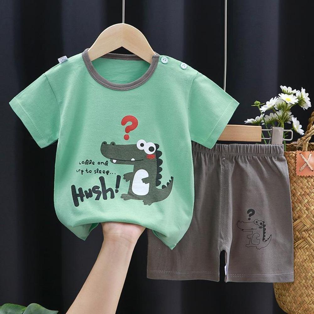 New Kids Boys Girls Summer Pajamas Cute Cartoon Print Short Sleeve T-Shirt Tops with Shorts Toddler Baby Clothing Sets