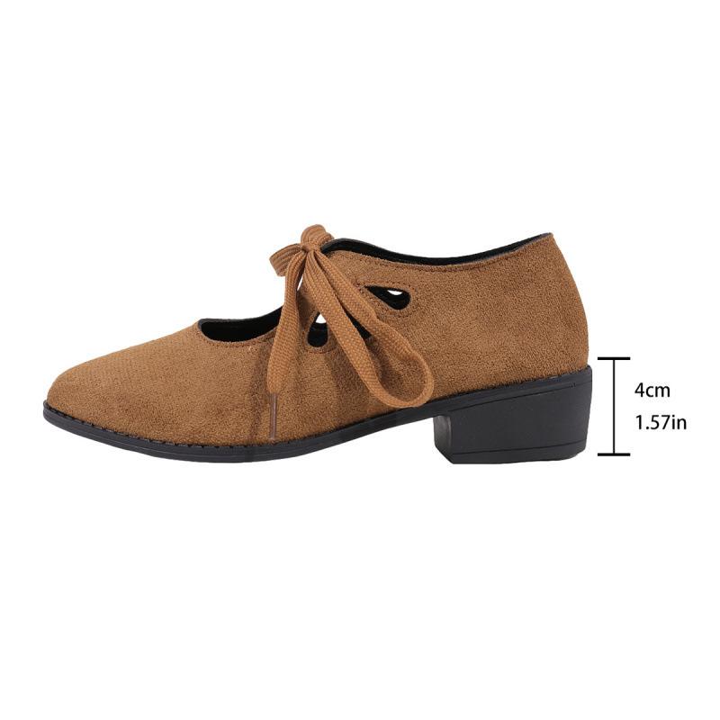 

Pointed thick heel strap European and American fashion single shoes autumn retro large size low heel 43 коричневий