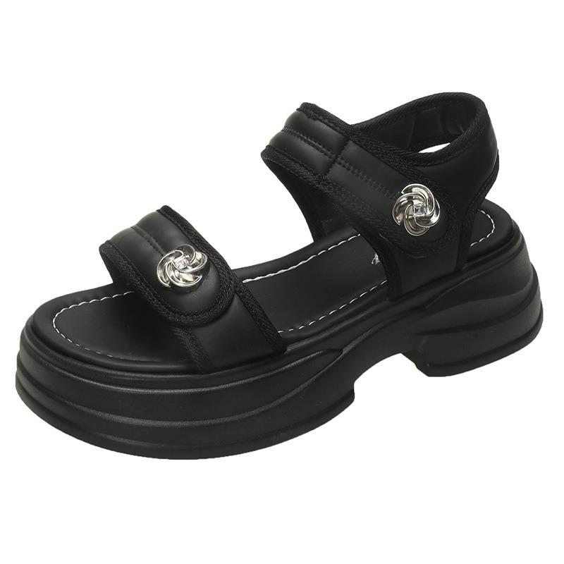

Muffin platform sports style sandals women s summer new student leisure height increase Velcro beach sandals 40 чёрный