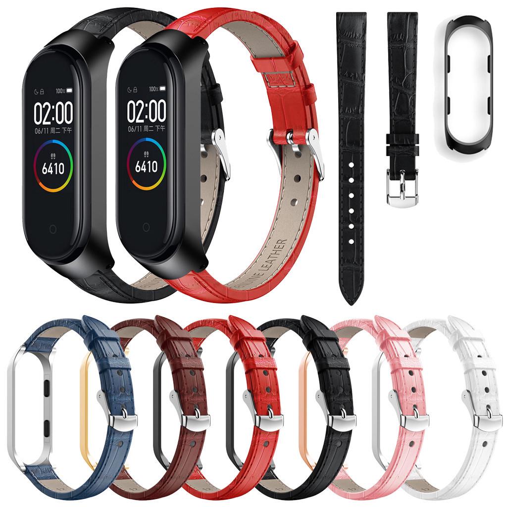 

Сменный кожаный ремешок для браслета + металлический чехол для Mi Band 4
