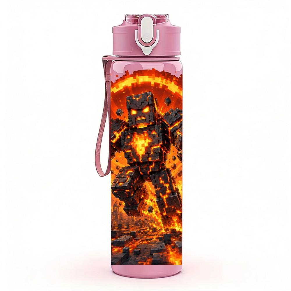 1PC Lava Fire Demon Monster Pattern 750ml Color Plastic Sports Water Bottle Leakproof Flip Straw Lid Suitable for Sports Office Home Use