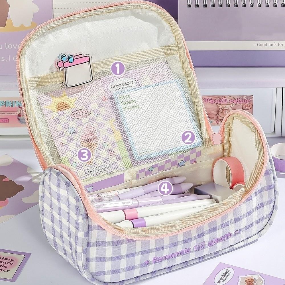Y2k Print Korean Style Pen Bag Plaid Grids Pencil Pouch Cloth Stationery Bag Stationery Supplies