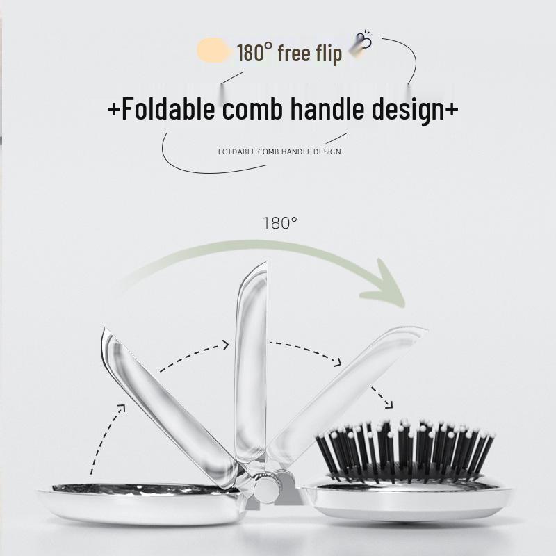 Portable Oval Folding Mirror Comb for Women & Children - Compact Hair Smoothing and Massage Tool