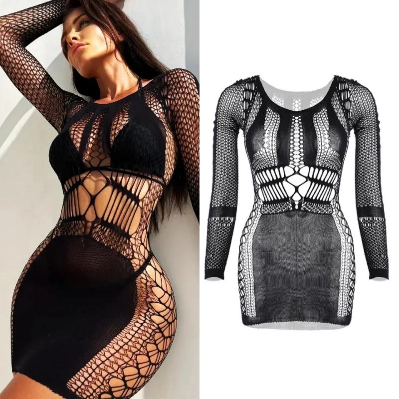 23 Styles Black Fishnet Lenceria Erotica Mujer Sexi Hollow Out Perspective Babydoll Chemise  Summer Beach Bikini Dress