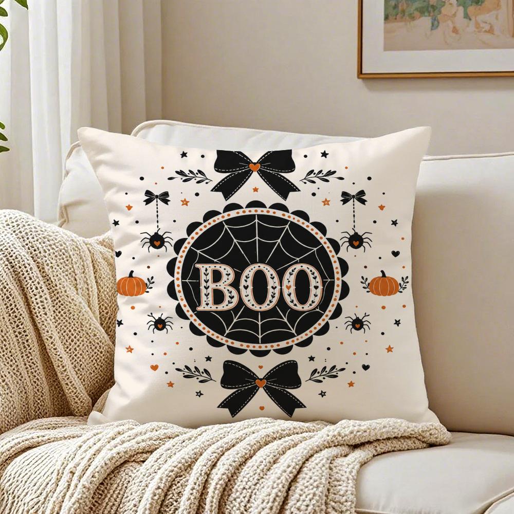 Halloween Pumpkin Pattern Cushion Cover Breathable Cushion Covers Machine Washable Wrinkle-Resistant Soft Durable