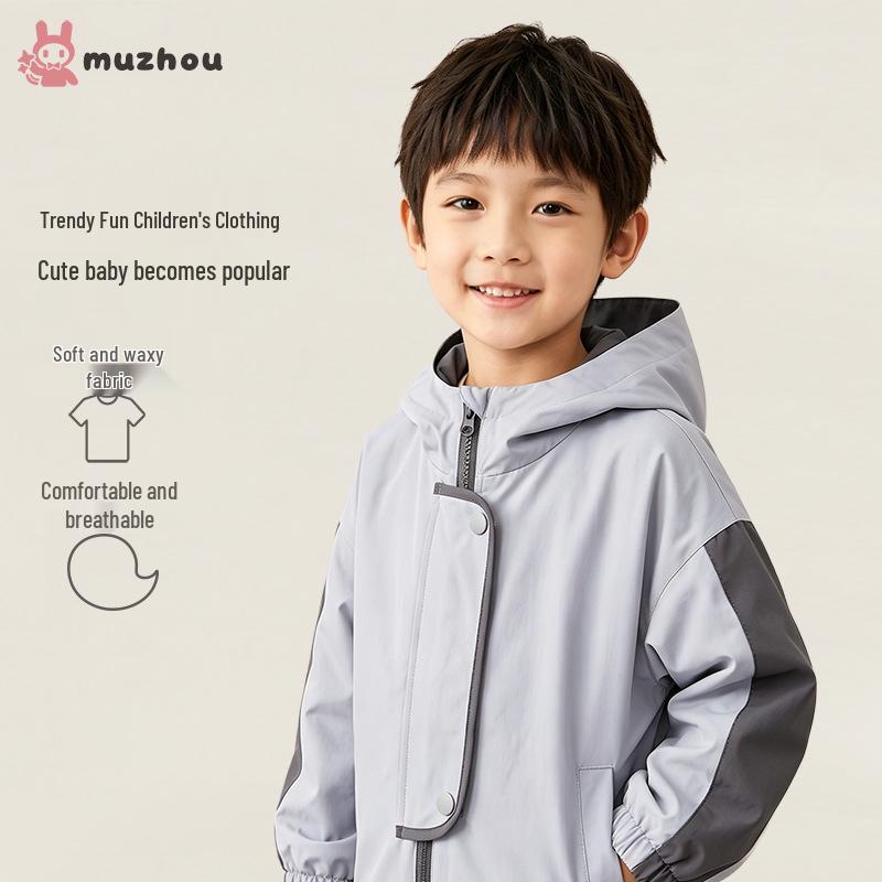 Boys' Windproof Hooded Jacket for Spring/Autumn Hiking