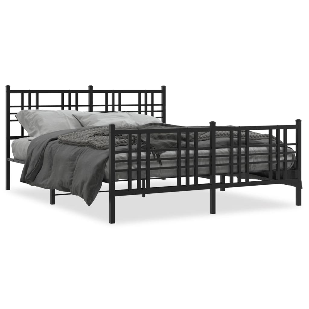Metal Bed Frame with Headboard and Footboard Black 150 X 200 Cm