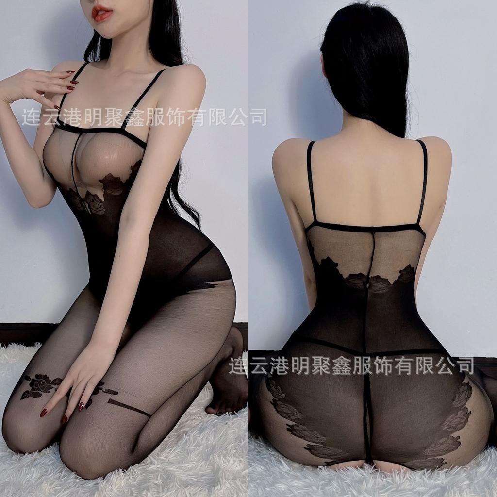 Sexy lingerie one-piece stockings mesh sexy black silk perspective seduction crotch passion free bed large size