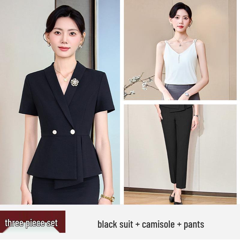Women's Professional Short Sleeve Summer Suit – Elegant Formal Wear for Manager, Secretary, Hotel Front Desk, and Reception Work.
