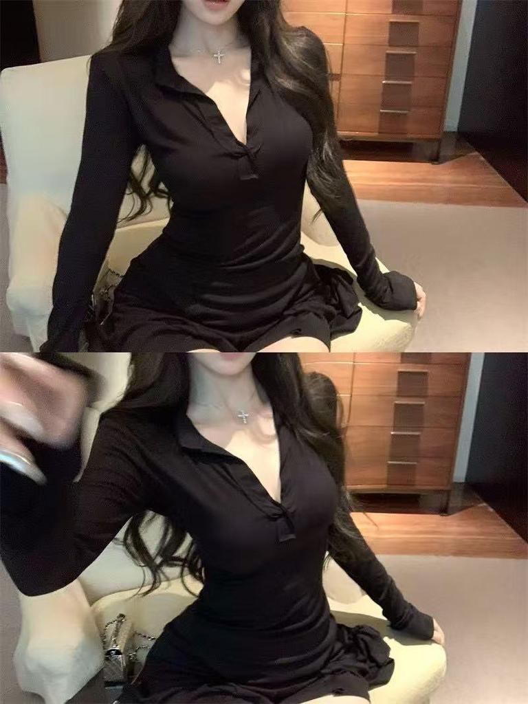 Elegant Deep V-Neck Long-Sleeve Top & High-Waisted Pleated Skort Set