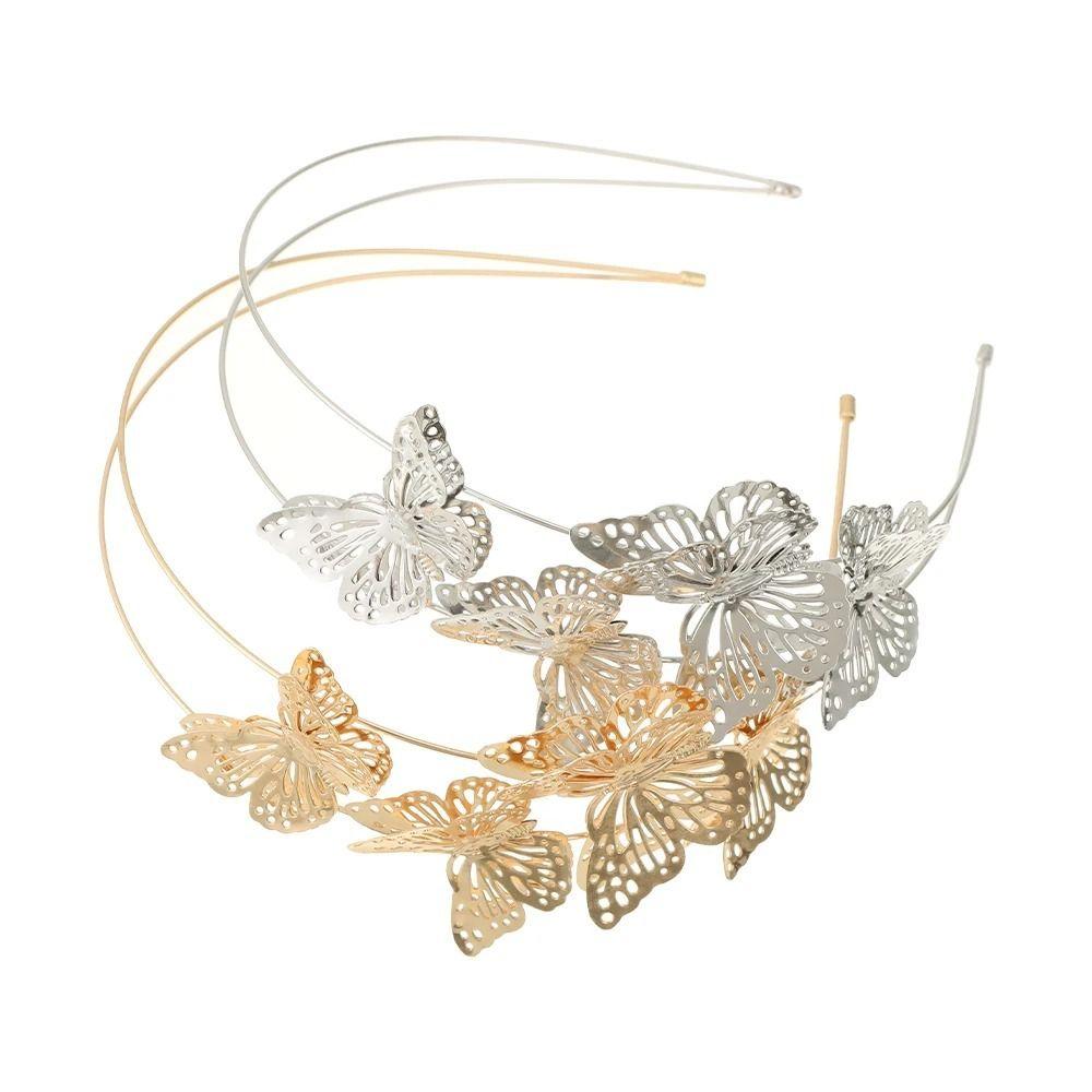 Butterfly Hollow Butterfly Headband Gold Double Layer Headband Fashion Tiara Hair Band  Women Use