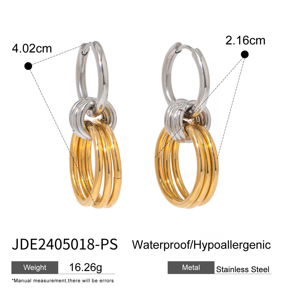 

18K gold stainless steel earrings color matching smooth steel ring hanging three gold rings titanium steel earrings