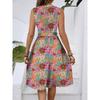 Women's Spring And Summer Casual V-Neck Sleeveless Waist Floral Print Midi Dress