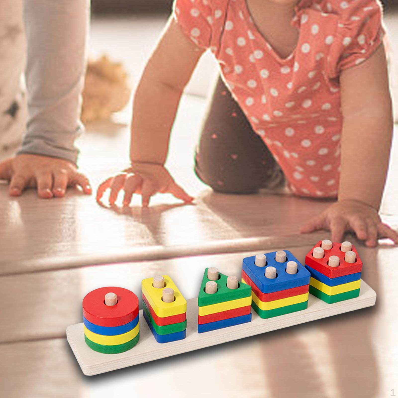 Colorful Wooden Shape Sorting Game for Kids Five Pillar