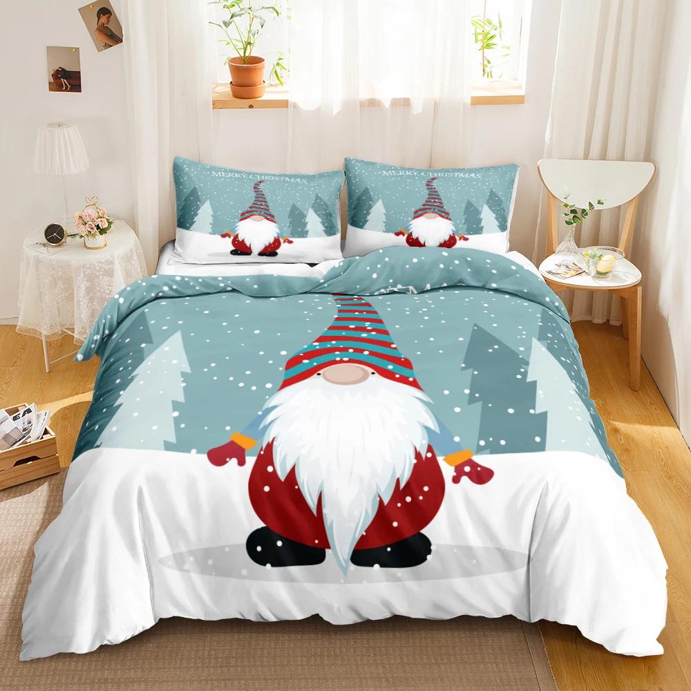 Christmas Duvet Cover Set Christmas Celebration Winter Polyester Bedding Set With Zipper Ties For All Season Double Queen King