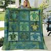 1pc Cozy Sea Turtle Patchwork Flannel Blanket Soft, Warm And Vibrant with Unique Blue, Green, Yellow And White Quilted Design Perfect for All Seasons,